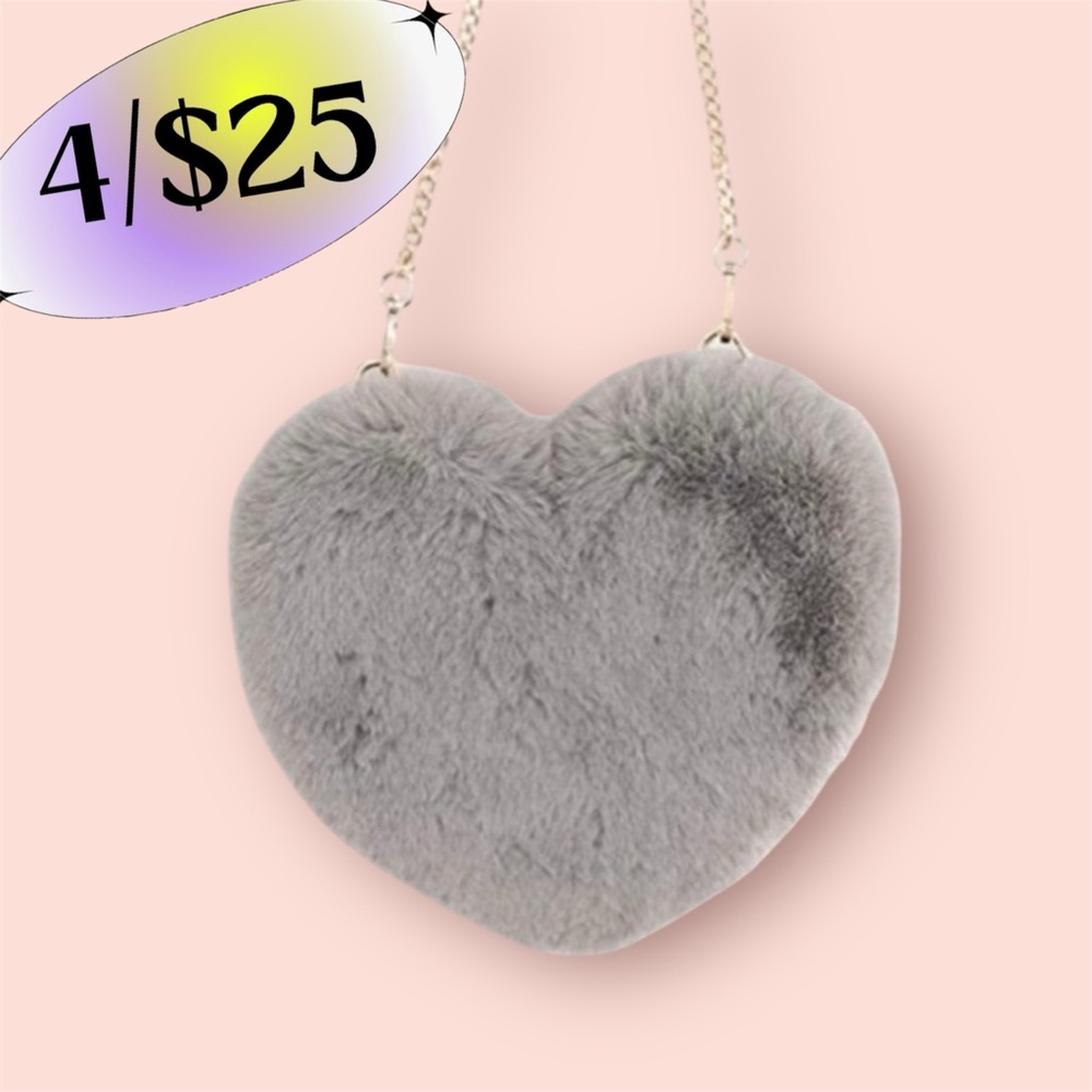 4/$25 Fuzzy Fur Heart Shaped Handbag Purse